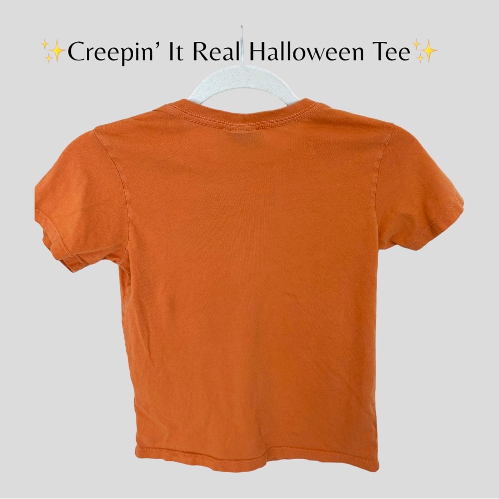 ✨Kid’s Halloween Skull Tee. “Creepin’ It Real” in Orange and Black. Size 8✨‎ - Picture 6 of 7